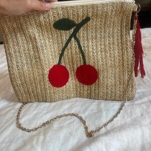 Cherry Embroidered Tan Crossbody Bag